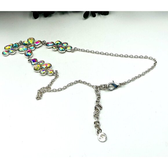 Silver Tone Floral Iridescent Resin Necklace - Picture 5 of 7